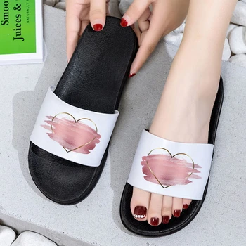 Kvinder, tøfler 2021 Sommeren Æstetiske Kærlighed hjerte form Trykt Harajuku Kvindelige Sko, Tøfler Fritid sandaler Slipper for kvinde