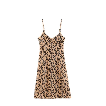 Kvinder Tøj 2019 Lav-breasted Leopard Stribet Kvinder Shirt Sexede Kjoler Party Night Club Kjole med Leopard Ærmer og Knæ-Længde