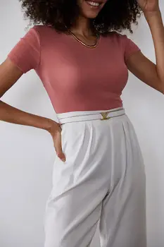 Kvinders Farve Rose Tilbage Detaljeret Kort-Ærmet Bluse CASUAL Fleksibel, Standard, Bomuld ikke svede, stribet Mode Moderne Design -, Fritids -