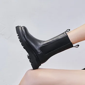 Kvinders fashion party banket platform støvler i ægte læder sko sort chelsea boot foråret efteråret ridder botas de mujer zapato