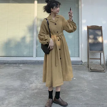 Kvinders Jakke Nye koreanske Version Vindjakke Kjole 2021 Løs Afslappet Temperament Gudinde Længe Over-the-knæ Nederdel Trench Coat