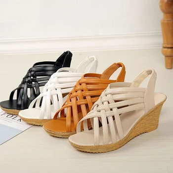 Kvinders kile sandaler nye 2021 sommeren høje hæle tykke såler åben tå sko med halm vævede stropper Fritid Platform sko