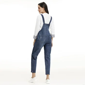 Kvinders mode vasket denim overalls slank montering side stribe seler ankel længde casual jeans plus size L-8XL