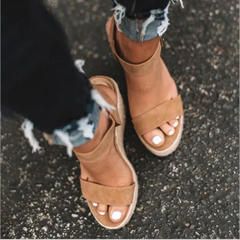 Kvinders sandaler, nye sommer sandaler til kvinder i stor størrelse spot kile spænde bælte Europæiske Amerikanske åben tå højhælede damesko
