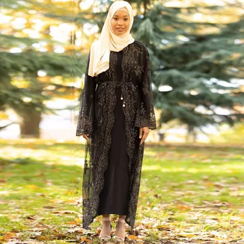 Kvinders tøj, Mellemøsten, Dubai blonder sequined cardigan robe Muslimske mode Åbne abaya Muslimske kvinder kjole