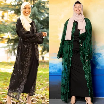 Kvinders tøj, Mellemøsten, Dubai blonder sequined cardigan robe Muslimske mode Åbne abaya Muslimske kvinder kjole