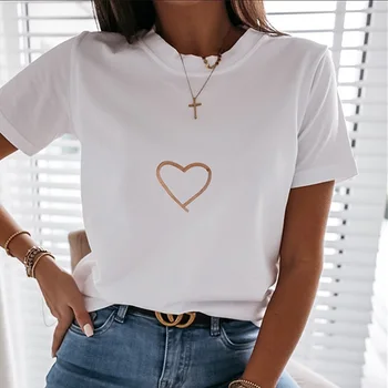 Kærlighed Hjerte Print T-Shirt Til Kvinder Kortærmet O Hals Løs Tshirt 2020 Sommeren Kvinder Tee Shirt, Toppe Camisetas Mujer
