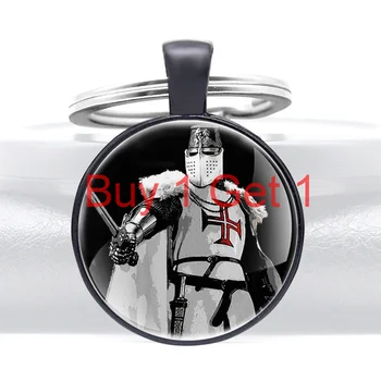 Køb 1 Og Få 1 Sølv Farve Crusader Knight Templar Design Glas Facetslebet Metal Nøgle Kæde, Charme Key Ring Smykker Gaver Nøgleringe