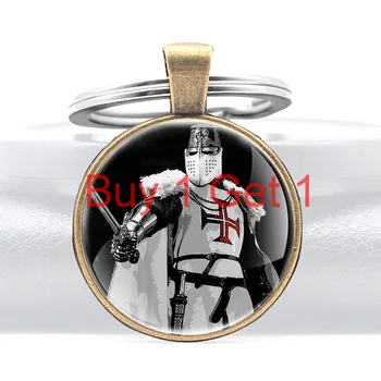 Køb 1 Og Få 1 Sølv Farve Crusader Knight Templar Design Glas Facetslebet Metal Nøgle Kæde, Charme Key Ring Smykker Gaver Nøgleringe