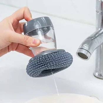 Køkken Automatisk Flydende Tilføje Stål Wire Bolden Børste Pot Artefakt Opvask Børste Kort Håndtag Rensebørste
