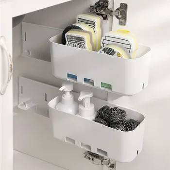 Køkken kabinet udtrækkelig skuffe type storage rack multi-funktion hul gratis og slids trække type opbevaringsboks