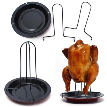 Køkken, Udendørs GRILL Værktøjer Kylling Duck Indehaveren Rack Grill Stå Ristning til BBQ Ribben Non Stick Carbon Stål Grill Værktøjer