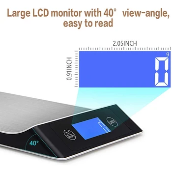 Køkkenvægt Digital Skala, Elektronisk Skala, 5Kg / 11Lb med Stort LCD-Display, Rustfrit Stål, Mad-Skalaen