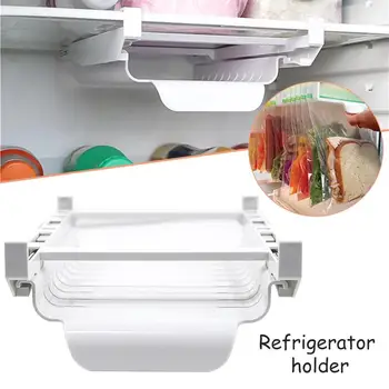 Køleskab Hængende Storage Rack Hængende Opbevaring Med Klip, Glidende Bakke, Jernbane For Fødevarer Taske Gennemsigtig Køleskab Oplagring Bin Beholdere
