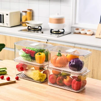 Køleskab til Opbevaring af Beholdere med Låg Dryp Bakke Grøntsager og Frugt Beholdere til Opbevaring Køleskab Køleskab 2-Pack