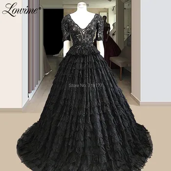 Lace Black Fest Kjoler Til Bryllupper V Hals Islamiske Tyrkiske Kvinder Aften Kjoler 2020 Formelle Arabisk Prom Dress Robe De Soiree