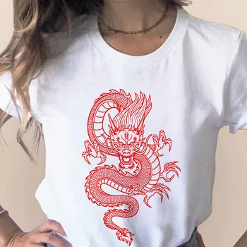 Ladies T-shirt Kinesiske Drage Print T-shirt EKG-Top T-shirt Ladies Casual Ladies T-shirt 2020 Sommer T-shirt