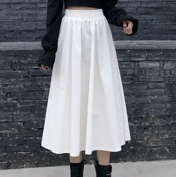 Lange Midi-Nederdele Dame 2021 Nye Sommer Høj Talje Mesh koreanske Plisserede Nederdele Kvindelige Hvid Slim Lang Nederdel Streetwear hele larg