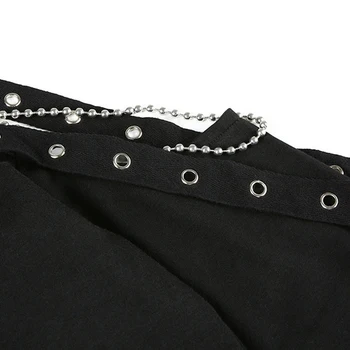 Langærmet Vintage Punk, Gothic Kvindelige T-Shirts, En Off Skulder Nitte Kæde Hule T-shirt Kvinder Cropped Top Smarte