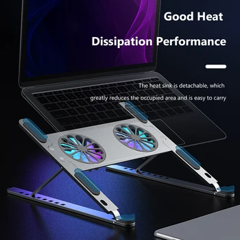 Laptop Cooling Pad 8 Højde Niveauer Aluminium Legering Laptop Cooler Stå Riser med 2 Aftagelige Fans for 10-17.3 tommer Notebook Ny