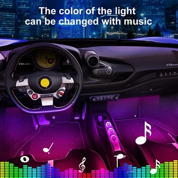 Led Bil Fod Omgivende Lys Med USB-Cigaret Lighter Baggrundslys Music Control App RGB Auto Interiør Dekorative Lys Atmosfære