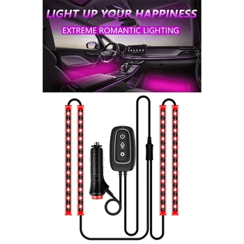 Led Bil Fod Omgivende Lys Med USB-Cigaret Lighter Baggrundslys Music Control App RGB Auto Interiør Dekorative Lys Atmosfære