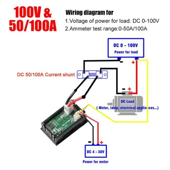 Led Digital Voltmeter Amperemeter Os Dc 100V 10/50 / 100A Voltmeter Amperemeter Led Dual Digital Volt-Amp-Meter-Strikkefasthed
