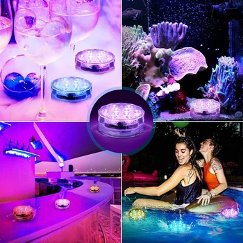 LED Dykkede Lys 7cm 10 LED Med Infrarød Fjernbetjening Vandtæt Undervands Lys Til Swimmingpool Akvarium