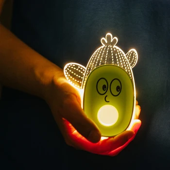 LED Kaktus Akryl USB-Nightlight Søde Tegneserie Silikone Syv Farver Nightlight Børns Soveværelse Dekoration Gave Fjernbetjening