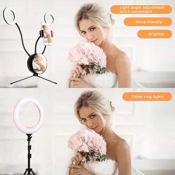 LED Selfie Ring Lys med spejl Mobiltelefon Holder Stå for Live Stream/Makeup 5.27