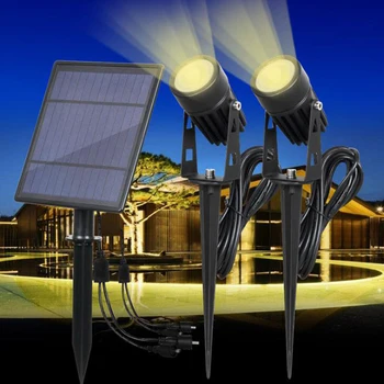 LED Solar light Dobbelt Hoved Spotlight Udendørs Vandtæt Græsplæne Landskab Lampe Kontrol Sol Lamper Til Haven Lys Solpaneler