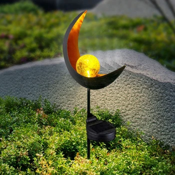 LED Solar Lys Metal Hule Månen Udendørs Vandtæt Græsplæne Indsats Flamme Lyser Græsplæne Lampe til Ferie Bryllup Fe Dekoration