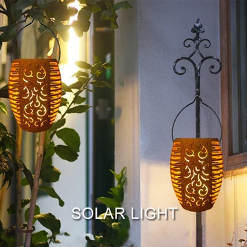 LED solcelledrevet Lampe Lanterne Retro Flimmer Flamme Lys Vandtæt Udendørs Hængende Lys Sti Fakkel Hjem Haven Dekoration