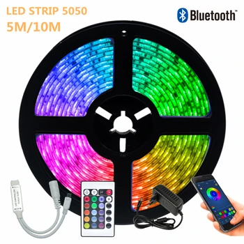 LED Strip Light 5050 5M 10M Vandtæt Soveværelse Dekoration Lampe Strimler Fleksible Bånd Varm String Bluetooth Controller Belysning