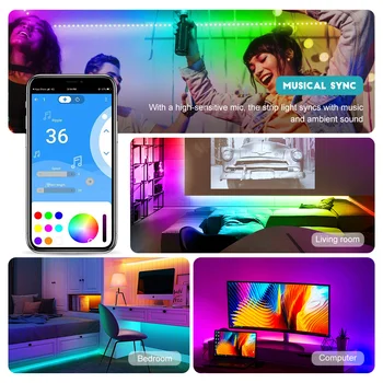 LED Strip Lights RGBIC App Bluetooth-Kontrol, Dreamcolor Music Sync Led-Lys til stue, Soveværelse,Køkken,Jul Indretning