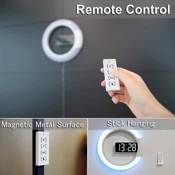 LED Væg Ur, Fjernbetjening Digital Wall Clock Kreative LED Spejl Væg Ur med Alarm/Temperatur-Ring