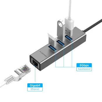 LENTION Type-C-USB3.0X3 RJ45 Adapter USB-C-HUB med Gigabit Ethernet LAN-Adapter Kompatibel Adapter til PC / Laptop
