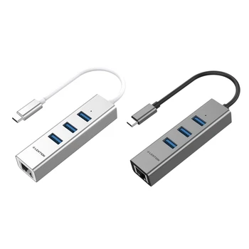 LENTION Type-C-USB3.0X3 RJ45 Adapter USB-C-HUB med Gigabit Ethernet LAN-Adapter Kompatibel Adapter til PC / Laptop