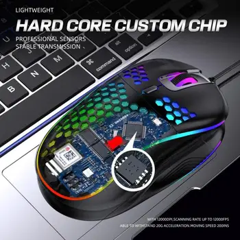Let RGB Gaming Mus 7200DPI Honeycomb Shell Ergonomisk Mus Med Ultra Væver Kabel Til Computer Gamer PC