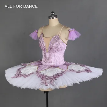 Lilla og Hvid Spandex Professionel Ballet Tutu for Voksne Piger 10 Lag Stive Tyl Klassisk Pandekage Tutu Solo Kostume B18033