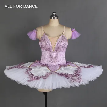Lilla og Hvid Spandex Professionel Ballet Tutu for Voksne Piger 10 Lag Stive Tyl Klassisk Pandekage Tutu Solo Kostume B18033