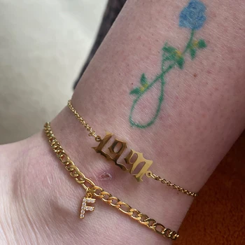 Lille A-Z Indledende Brev Fodlænker Til Kvinder I Rustfrit Stål Guld Alfabet Cubanske Link Anklet Armbånd Boho Smykker Gave Bijoux