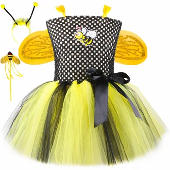 Lille Bi Fe Kjole Piger Toddler Kostumer Bee Børn Børn Halloween Fancy Tutu Kjoler Med Vinger Sæt Tøj 1-12 År