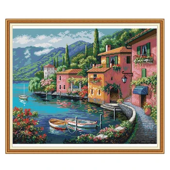 Lille By - Stemplet Cross Stitch Kits Broderi Pakke For Begyndere 14 CT