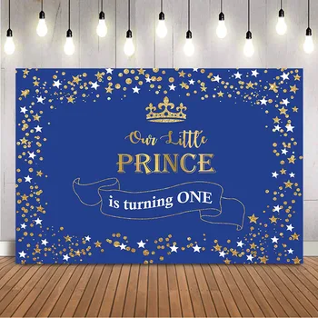 Lille Prins 1st Fødselsdag Baggrund Golden Crown Første Fødselsdag Dekoration Blå Baggrund for Familien Banner Børn