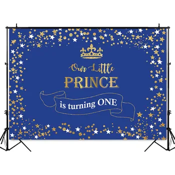 Lille Prins 1st Fødselsdag Baggrund Golden Crown Første Fødselsdag Dekoration Blå Baggrund for Familien Banner Børn