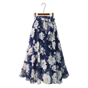 Limiguyue Smarte Plus Size Kvinder Nederdel Europa Mode Midi-Chiffon nederdel Jupe Femme snøre Hele Sommeren Blomster Print Nederdele K1591