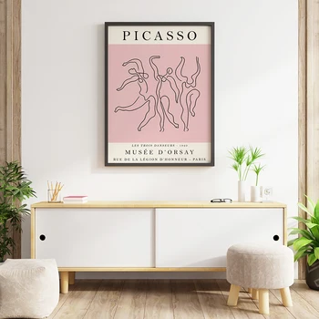 Line Art Picasso-Udstilling Kanvas At Male Abstrakt Pink Ansigt, Fugl, Kat Plakater Dans Væg Kunst, Billeder, Stue Indretning