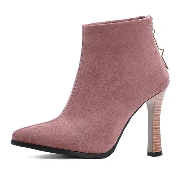 Lloprost ke 2020 vinter sexet kvinde sko spids tå spike højhælede støvler kvinder ankel støvletter mode pumper sko stor størrelse 50