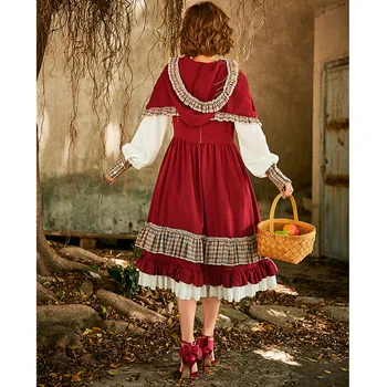 Lolita Kjole Halloween, Karneval Fest Cosplay Stuepige Little Red Riding Hood Patch Chiffon Blonder Kage Kjole Sød Pige Etape Kostume